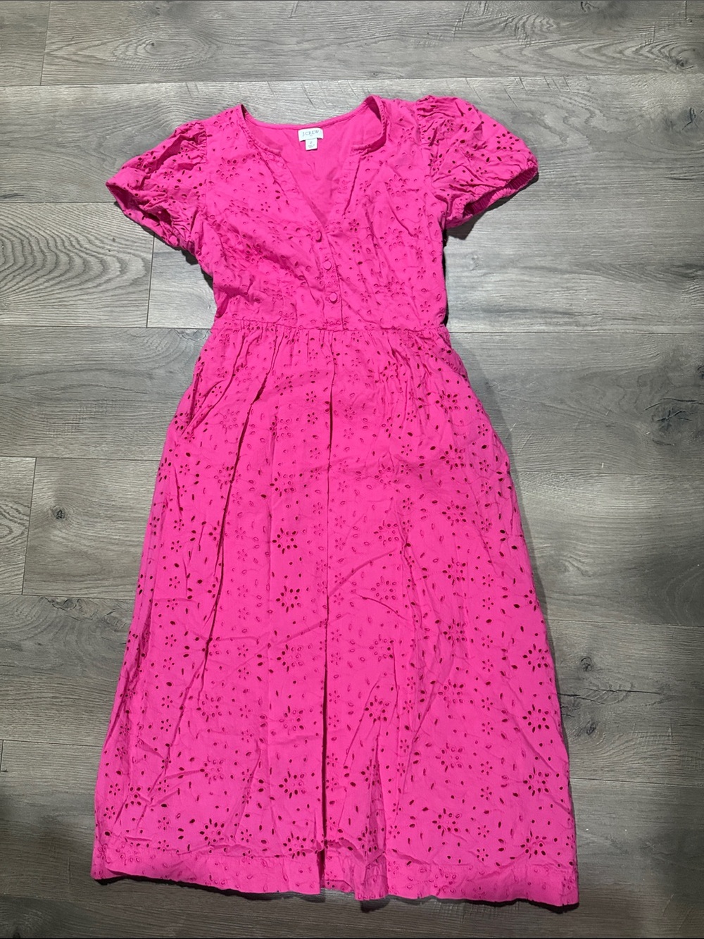 J. Crew Bright Pink Eyelet Maxi Dress